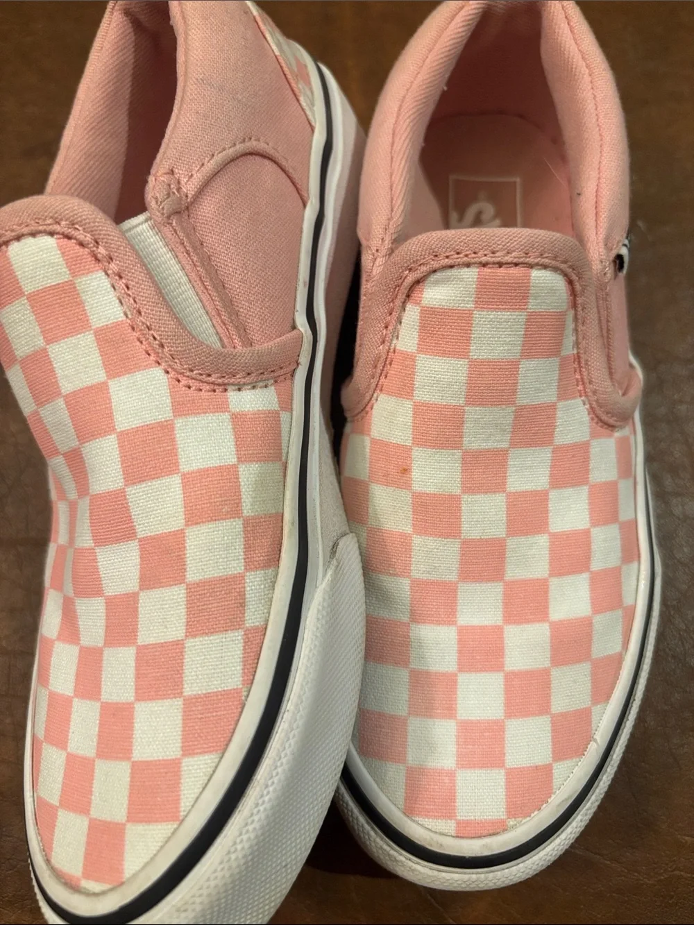 Vans Kids Pink and White Checkerboard Slip-On Sneakers